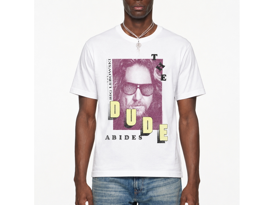 Rockinstone The Big Lebowski Dude Abides Photo White Adult T-shirt Size:s