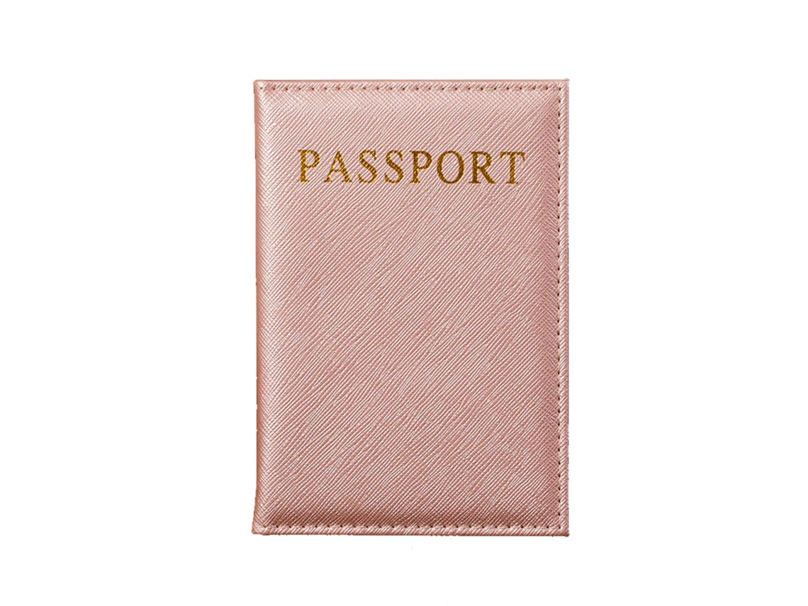 Porta-passaporte Em Couro Rosa Com Detalhes Sintético Dourado