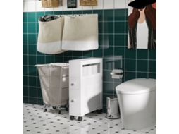 Armário Casa De Banho Para Espaços Reduzidos 4 Rodas Prateleira Aberta Gavetas, 16x52x71,5cm, Branco