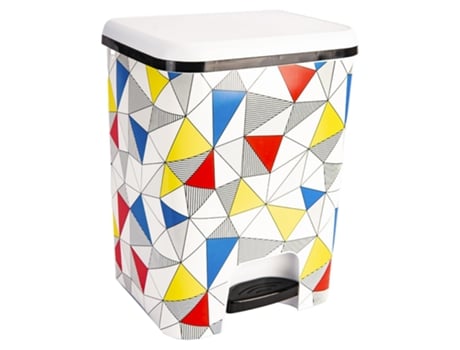 Lixeira COM-FORT HOUSE com Pedal Capacidade de 26 Litros Lixeira para Reciclagem Cor Branca com Decoração de Triângulos Limpeza Fácil