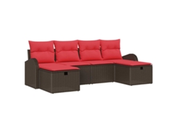 Maison Exclusive - Conjunto De Sofás Com Almofada 6 Pcs Marrom E Vermelho Vime Pe