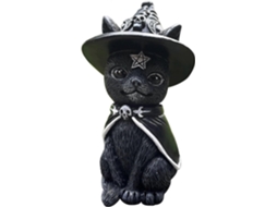 Escultura de resina em forma de gato gnomo para decoração de Halloween, ideal para mesa, jardim ou como presente festivo.