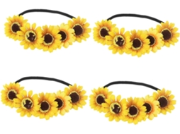 De 4 Tiaras De Flores Artificiais De Girassol Com Elástico Para Mulheres - Acessórios