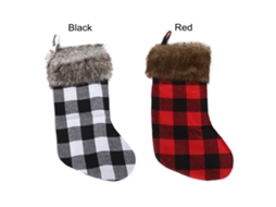 Conjunto de 2 meias de Natal black plaid com borda desfiada decoração natalícia LAXISCREED