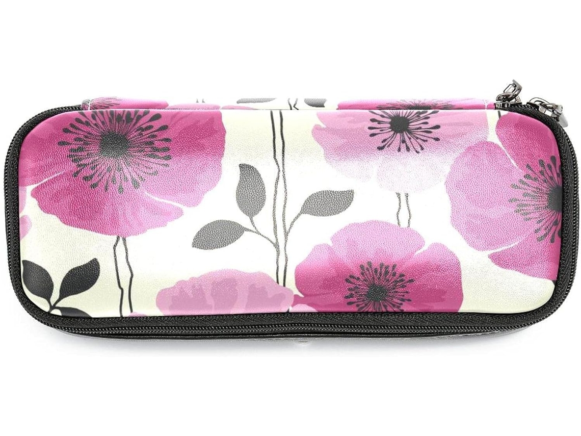 Estojo floral rosa e vermelho, grande capacidade, para marcadores, organizador, material escolar.