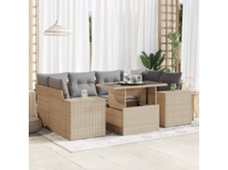 Vidaxl 7 Pcs Conjunto De Sofás P/ Jardim Com Almofadões Vime Pe Bege