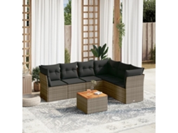 Vidaxl 7 Pcs Conjunto Sofás P/ Jardim C/ Almofadões Vime Pe Cinzento