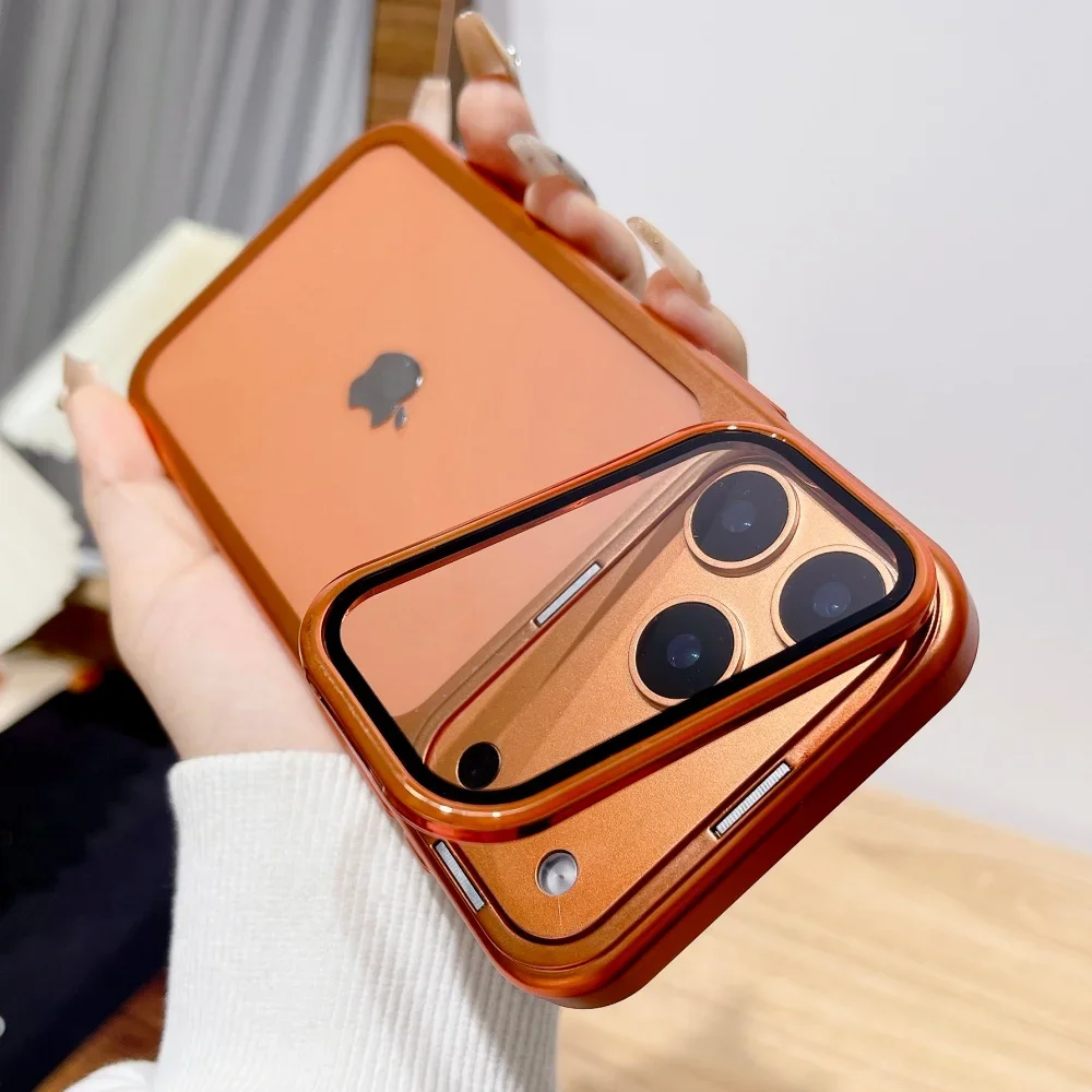 Capa Dobrável Com Suporte Para Iphone (iphone 17 Pro, Laranja), Ultrafina, Transparente E Resistente A Impactos.