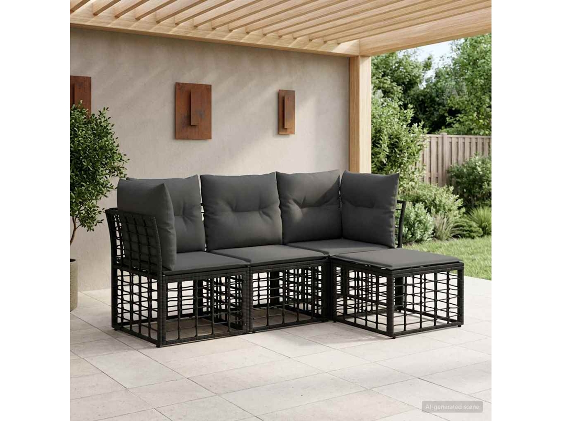 Vidaxl Conjunto De Sofás Para Exterior Preto Poliéster