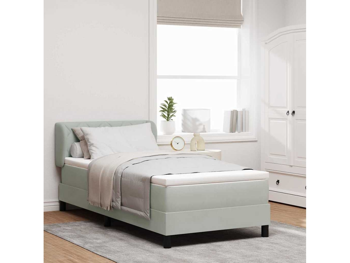 Vidaxl Cama Box Com Cabeceira Cinzento-claro 90 X 200 Cm Veludo