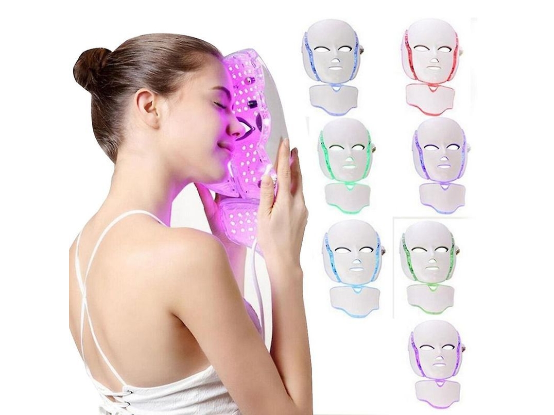 Fasst máscara Facial Led 7 Cores com Terapia de Luz no Pescoço Rejuvenescimento da Pele Cuidado de Beleza CUIDADOS