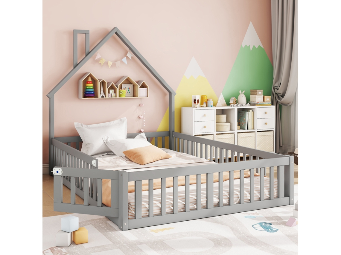 Cama De Poltrona 140x190 Cm Forma De Chaminé Madeira De Pinheiro Cinza