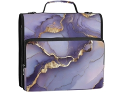 Organizador de Fichário 3 Argolas Marmorizado em Tons Prata e Roxo, 3,8 Cm, com Alça Ombro, Vários Bolsos, por