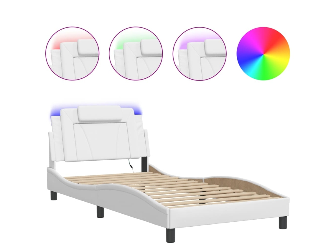 Bed Frame, Bed Frames Vidaxl Branco Couro Artificial (100 X 200 Cm)