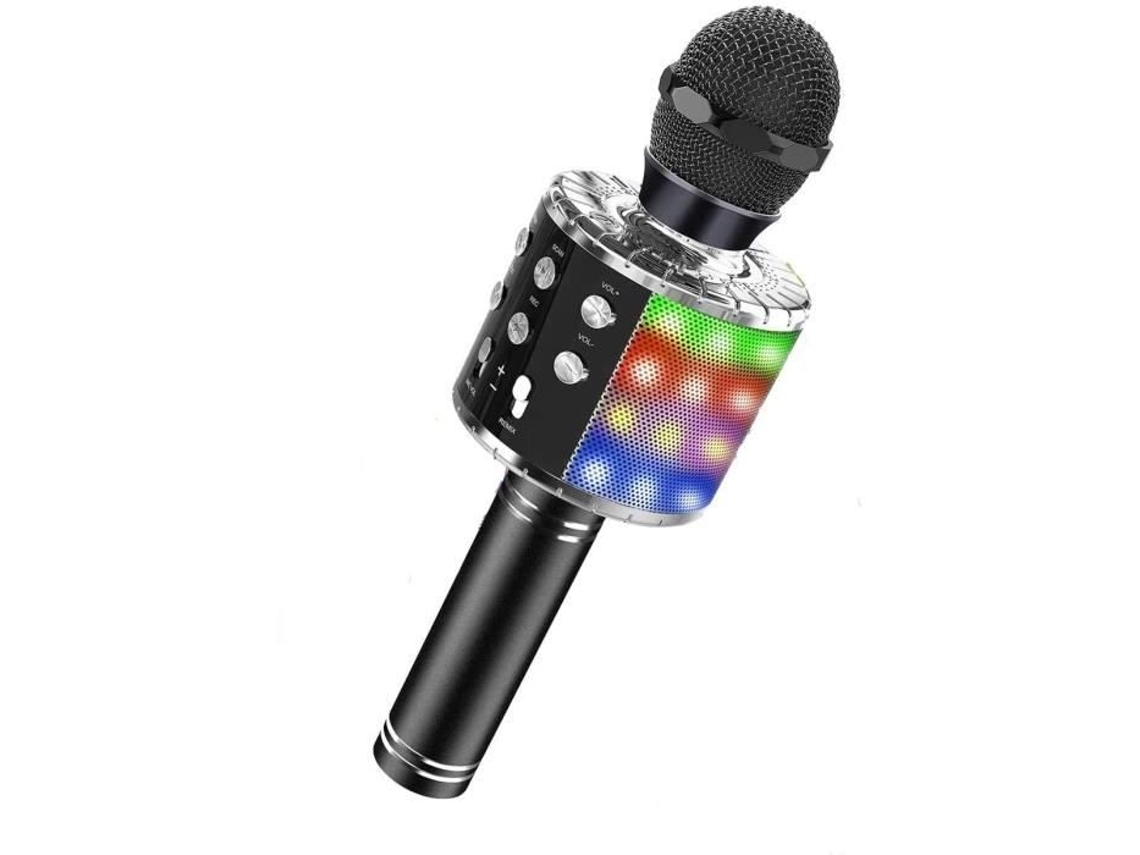 Microfone de karaokê sem fio, microfone de karaokê Bluetooth portátil com luz de discoteca LED para crianças e adultos cantando