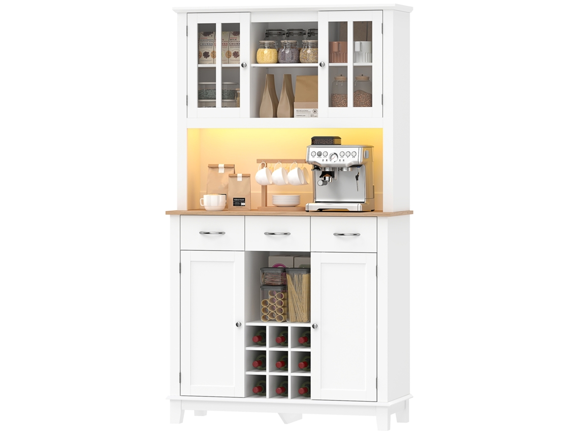 Despensa de Cozinha com LED, controle via app, suporte para garrafas, portas de vidro branco 120x40x180cm | S/MARCA