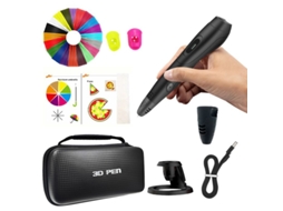Caneta de Impressão 3d com Ecrã Led, Recarregável Via Usb, Pacote de 24 Recargas de Filamento Pla a Cores Preto PANOONA