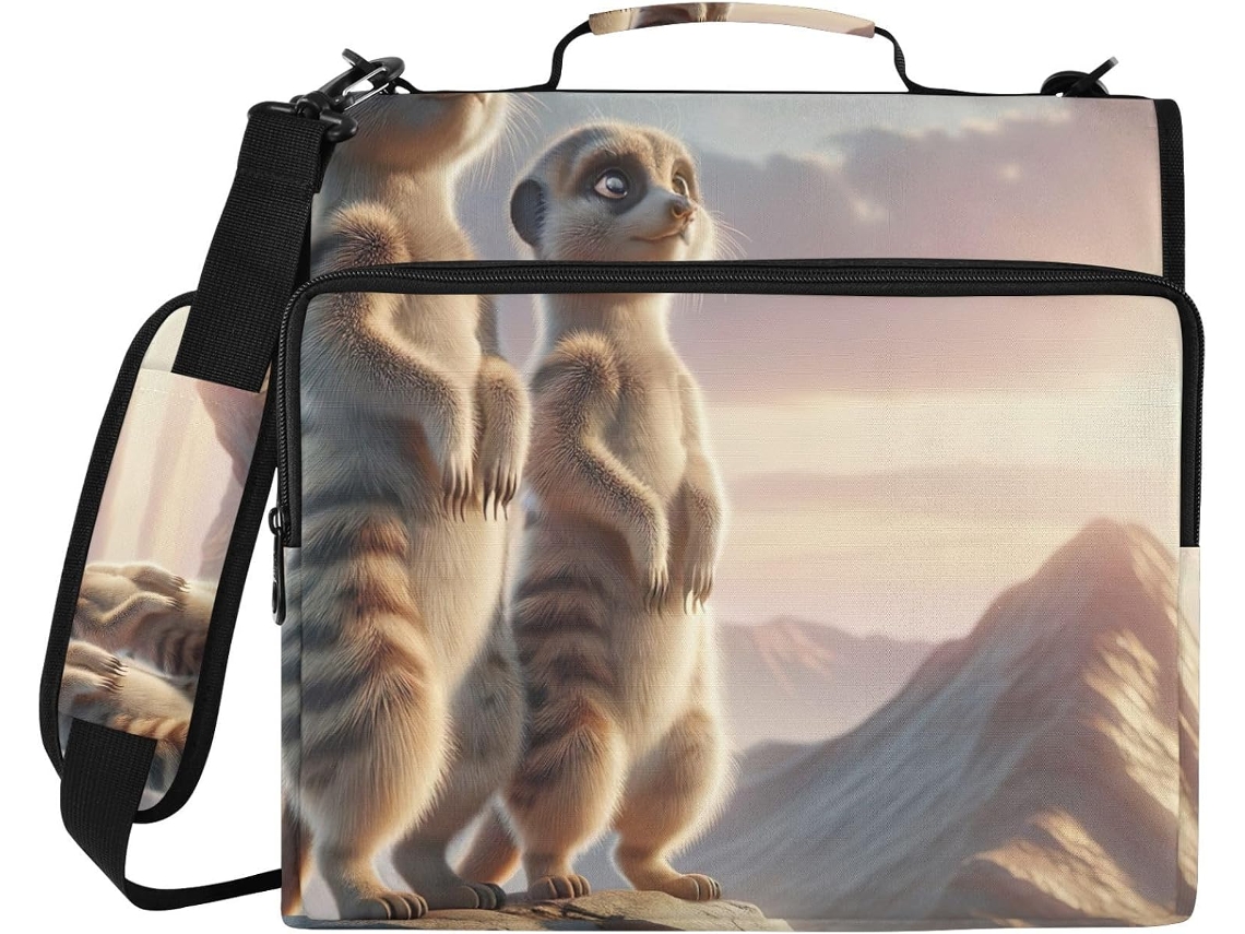 Organizador Two Meerkats On The Mountain, com zíper, porta-arquivos de 3 argolas e compartimento para laptop.