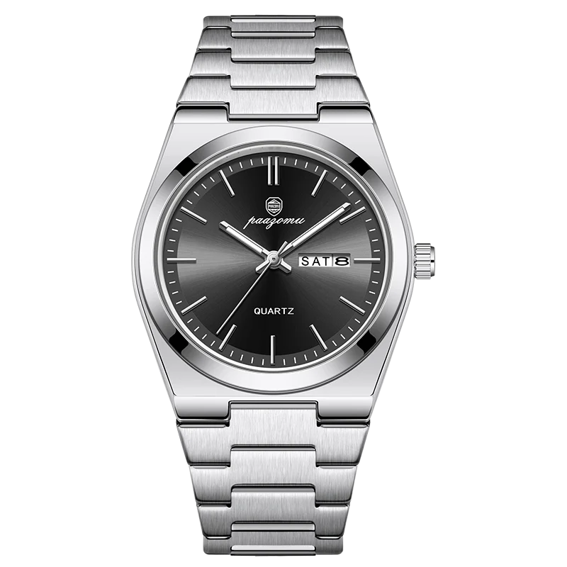 Relógio De Quartzo Elegante (prateado E Preto), Multifuncional Com Funções De Cronógrafo E Data.