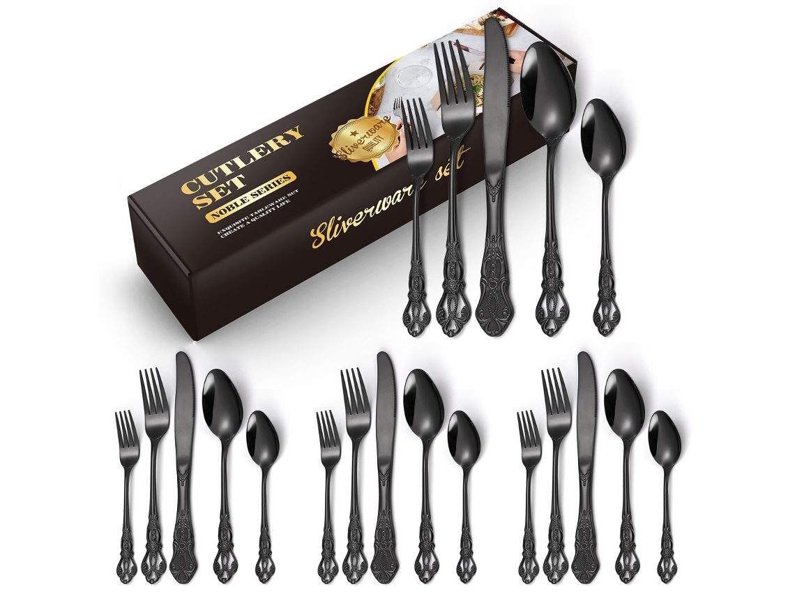 Conjunto De Talheres De Aço Inoxidável 20 Peças Preto Yunzii