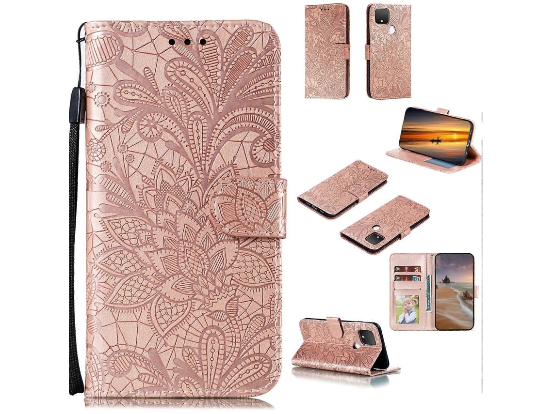 Capa De Couro Com Flip Horizontal E Estampa De Flores De Renda Com Suporte, Compartimentos Para Cartões, Carteira E Porta-retratos Para Google Pixel 5