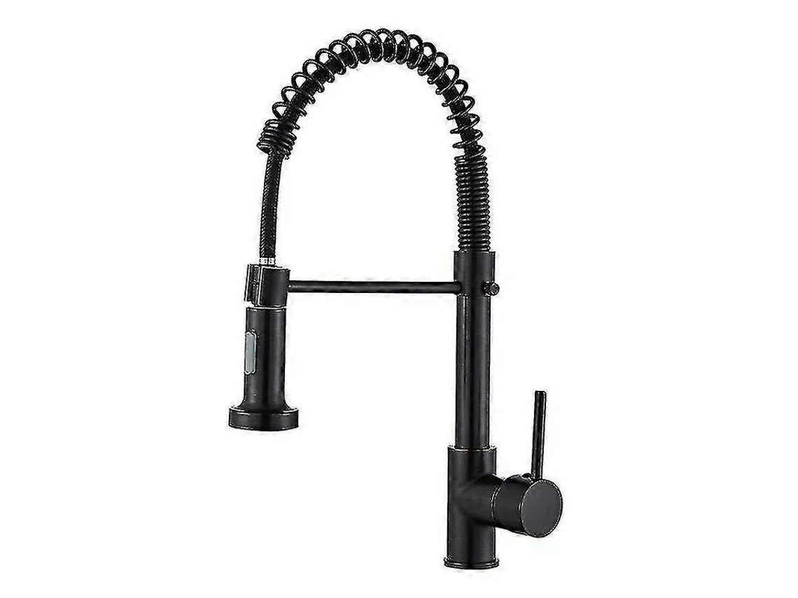 Torneira Misturadora De Cozinha Preta Fosca Com Pulverizador Extensível, Bico Giratório 360 °, Controle Alavanca Única, Corpo Latão E Disco Cerâmica
