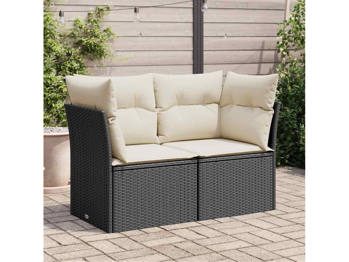 Vidaxl Sofá De Jardim Com Almofadões 2 Lugares Vime Pe Preto