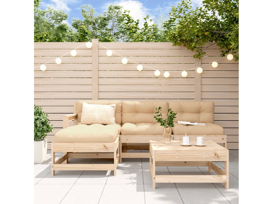 Vidaxl 5 Pcs Conjunto Lounge de Jardim Madeira de Pinho Maciça