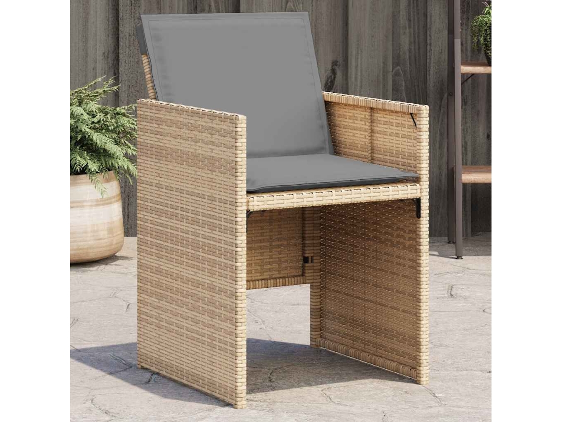 Cadeiras De Jardim Com Almofadões 4 Pcs Vime Pe Bege Misturado Dkd Home Decor