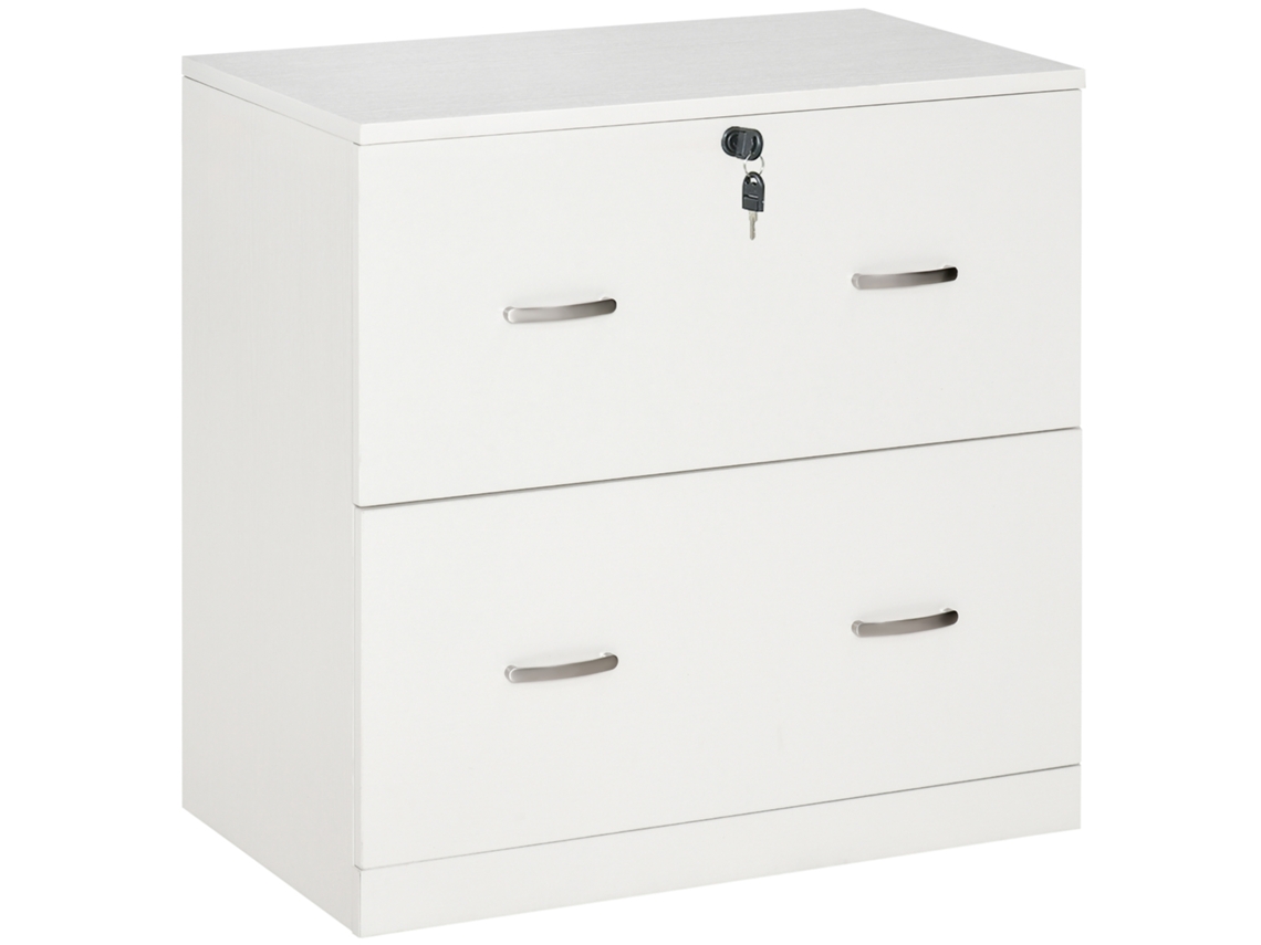 Cômoda Escritório de com 2 Gavetas para Pendurar Pastas com Fechadura e 2 Chaves 77x42x72 Cm Branco