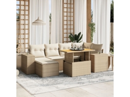 Vidaxl 7 Pcs Conjunto De Sofás P/ Jardim Com Almofadões Vime Pe Bege