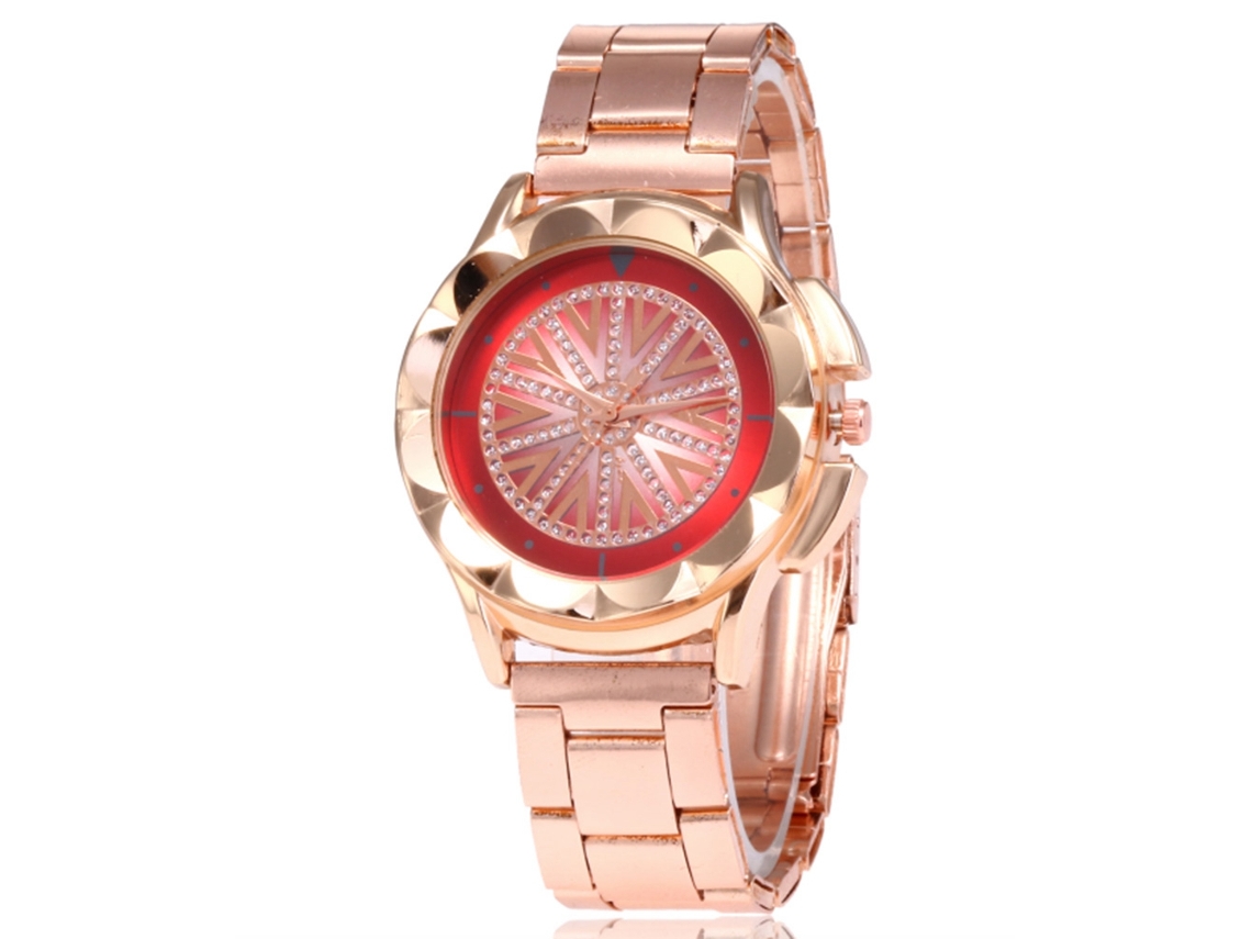Relógio de quartzo unissex com pulseira de aço, mostrador redondo simples, moderno (vermelho)