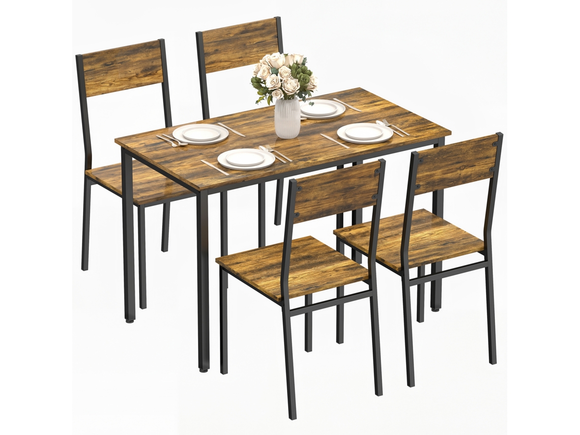 Mesa de Jantar com 4 Cadeiras, Madeira, Rustic Brown
