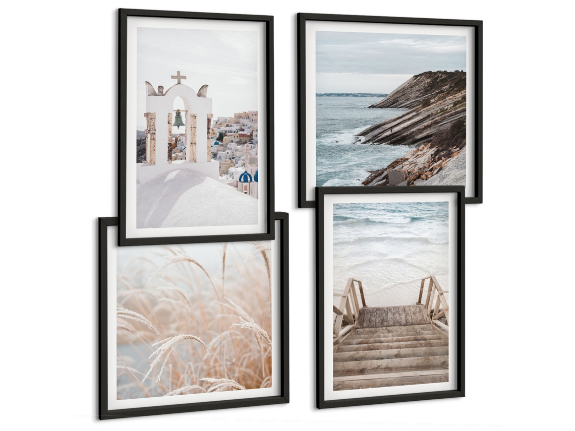 Composição De Quadros Cidades À Noite, Arranha-céus, Luzes Moldura Preta Pinturas De Quarto Espelharte (conjunto De 4 Imagens)