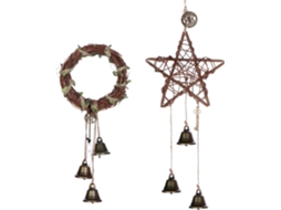 Conjunto de 2 Sinos Bruxa para Pendurar na Porta, com Pentagrama Redondo, Feitos À Mão em Rattan BRILVIBERA