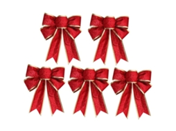 5 X Laços de Natal com Enfeites de Nó de Pano Brilhante para Decoração de Presentes de Árvore de Natal Vermelho Vermelho