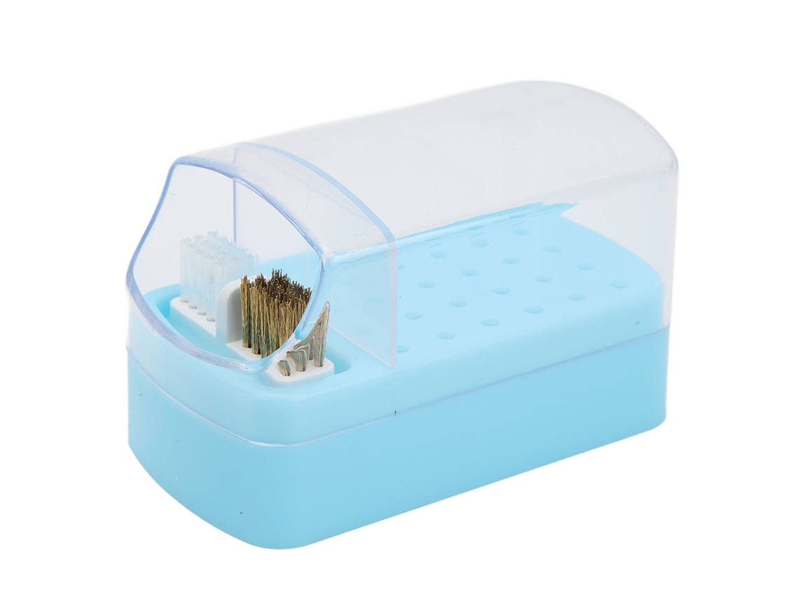 Suporte De Armazenamento Com 30 Buracos Para Brocas De Limpeza De Unhas Com Escova E Capa Anti-poeira Azul