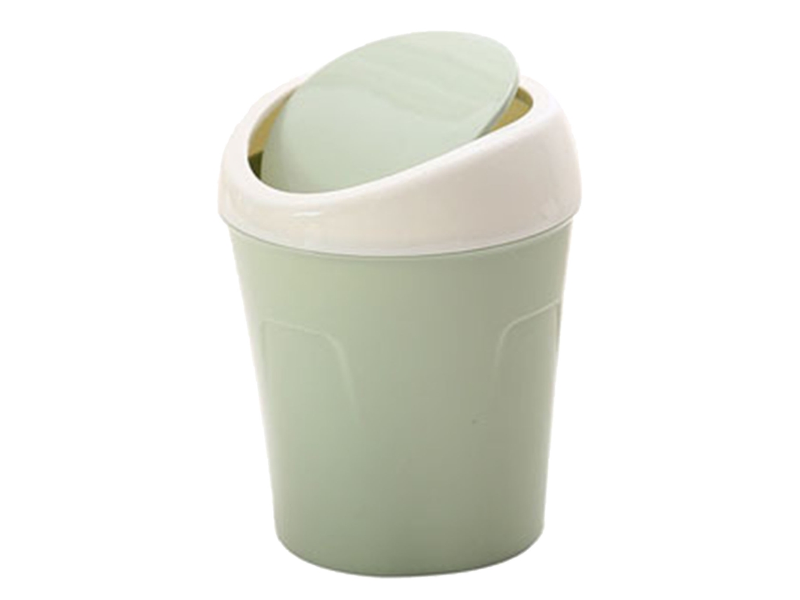 Lixeira de mesa plástica mini com tampa oscilante multifuncional para lar e escritório verde