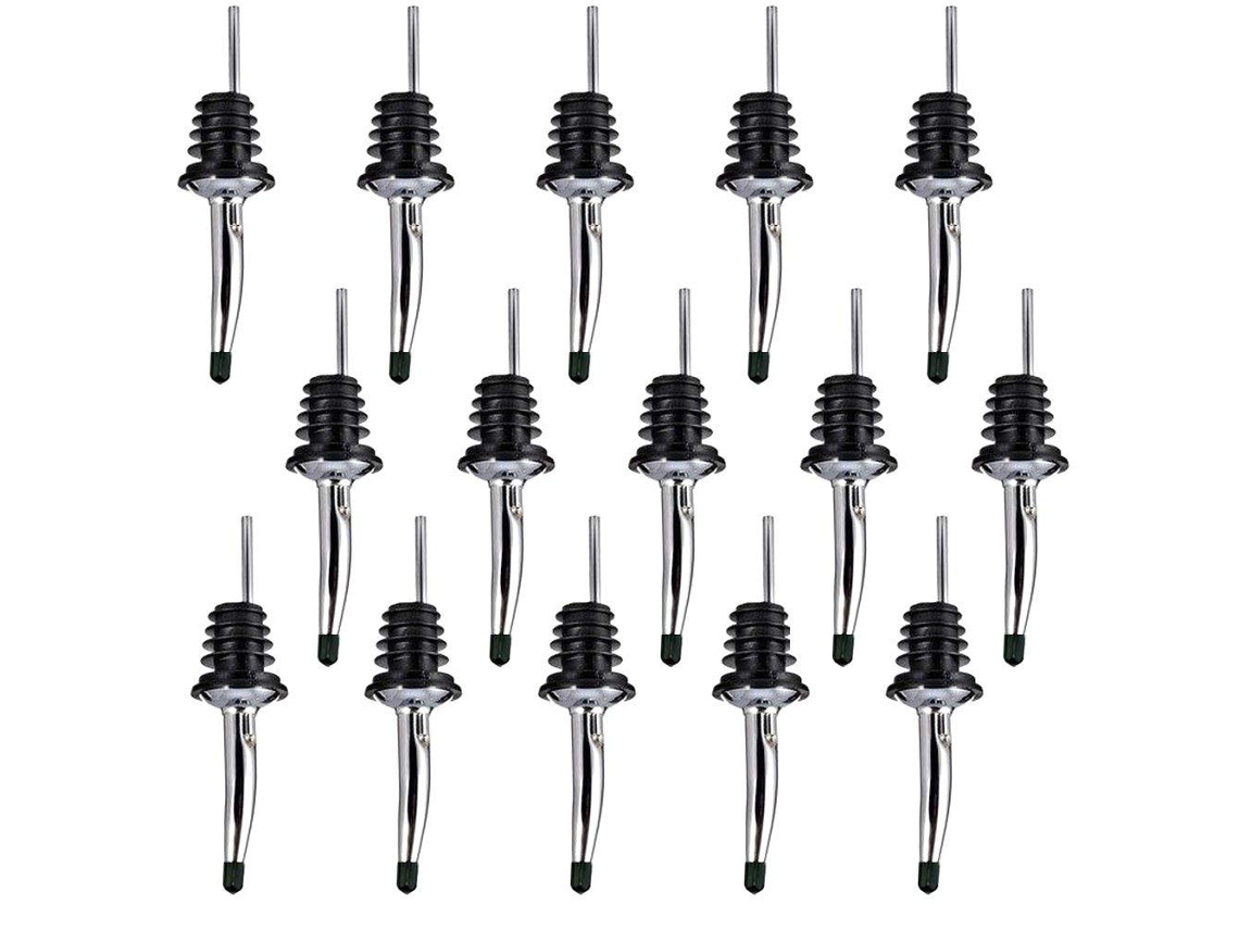 15 Pcs Garrafa de Licor Aço Inoxidável Despejadores Rápidos Bico Cônico com Tampas Borracha 
