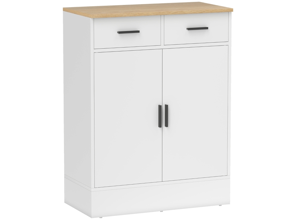 Aparador Com Armazenamento, Cômoda Com 2 Gavetas, Prateleira Ajustável, Para Cozinha, Sala De Estar, Corredor, Madeira Natural, Branca-hm