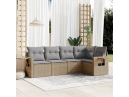 Vidaxl 5 Pcs Conjunto de Sofás P/ Jardim com Almofadões Vime Pe Bege