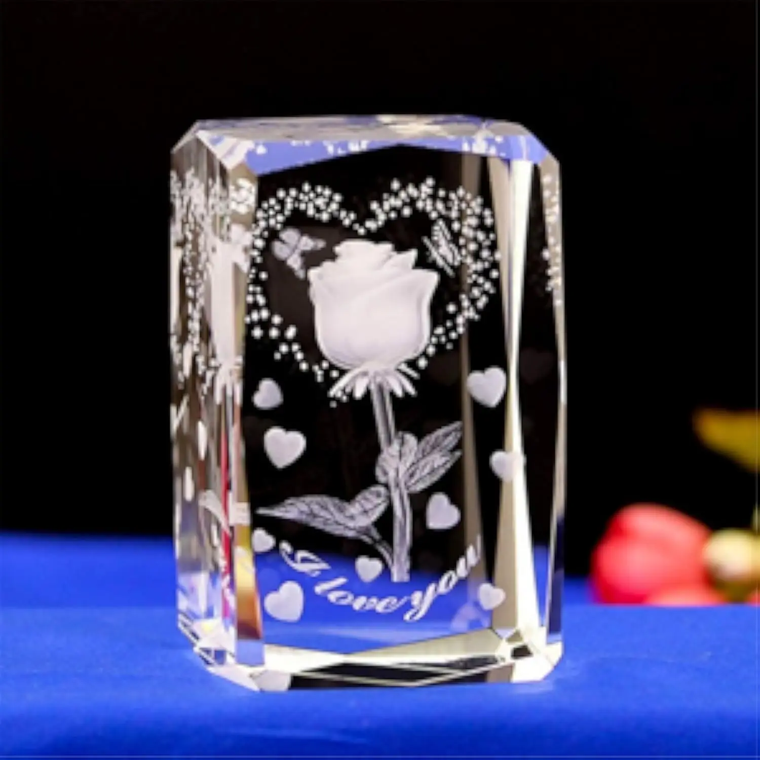 Rosa Romântica em Cristal Gravada a Laser em 3d, Modelo Cyberpunk ''eu Te Amo'' Presente MDUG