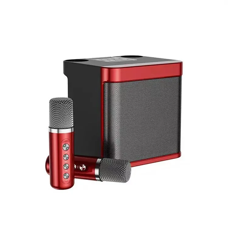 Caixa De Som Bluetooth (preta E Vermelha) Com Dois Microfones Sem Fio