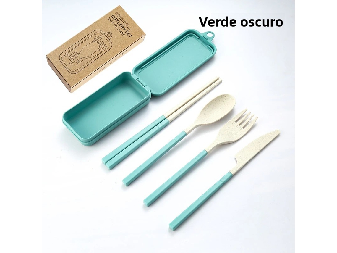 Conjunto de Talheres Portáteis de Quatro Peças , Feitos de Plástico Pp Ecológico, Desmontáveis. MDUG (verde Escuro)