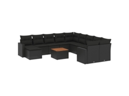 Conjunto de 12 sofás de jardim com almofadões Vime Pe Preto MAISON EXCLUSIVE