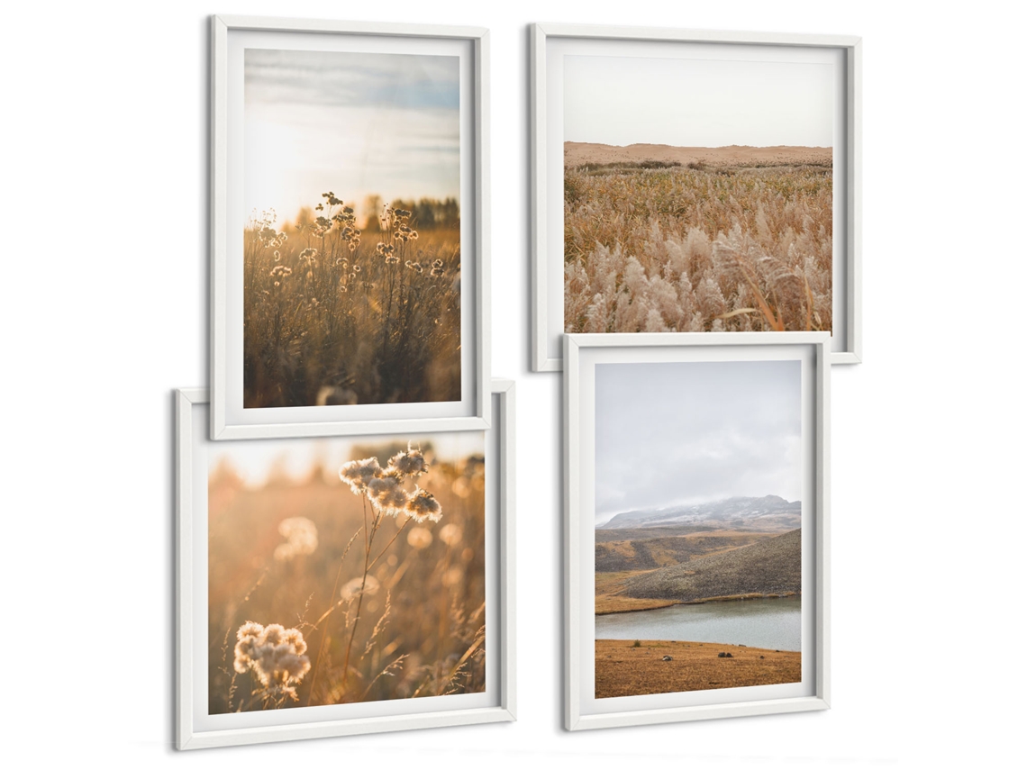 Composição De Quadros Paisagens Naturais Campos Lagos Espelharte (4 Peças)