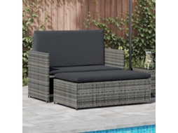 Vidaxl 2 Pcs Conjunto Lounge De Jardim C/ Almofadões Vime Pe Cinzento