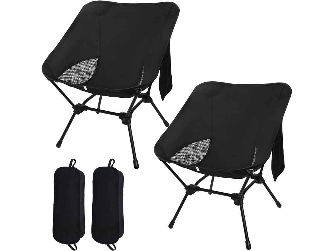 Cadeira de Camping Dobrável Pieces Leve com Bolso Preto AQUAFORGE