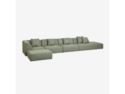 Sklum Sofá Modular De Canto Em 4 Peças Com Chaise Longue Direito E Puff Estofado Cardea Poliéster                       Bouclé Verde Sálvia