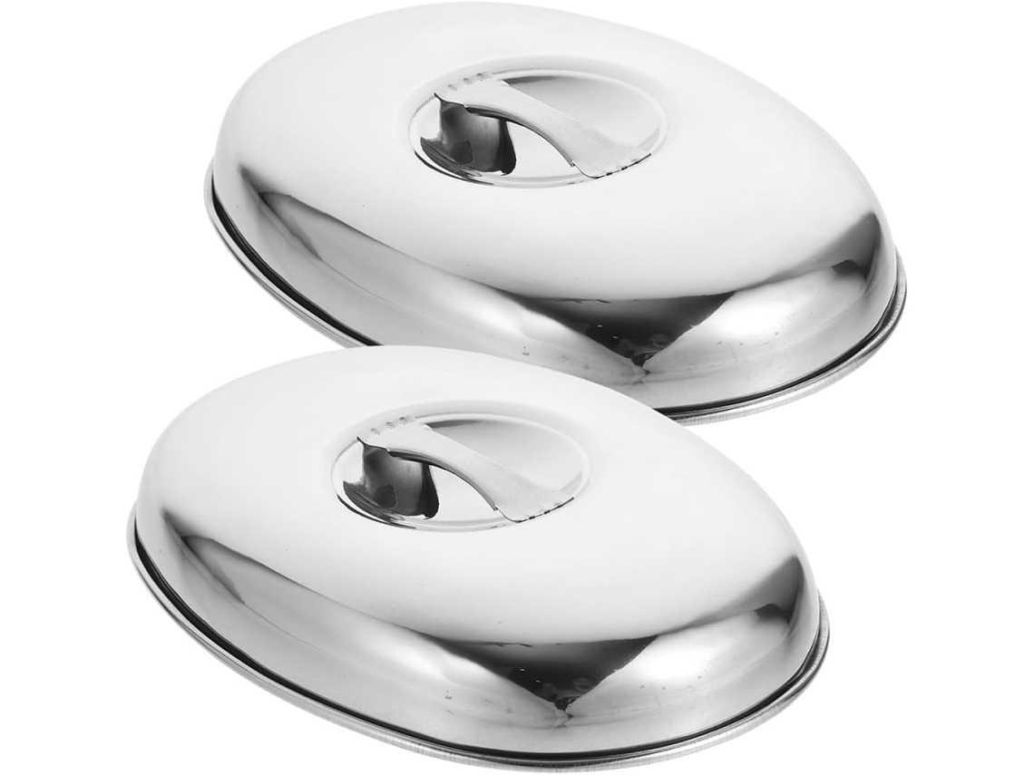 Cúpula De Bife Aço Inoxidável E Tampa Derretimento Queijo 20cm Capa Oval Isolamento Alimentos Para Grelhar Cozinhar Em Superfície Plana, 2 Peças